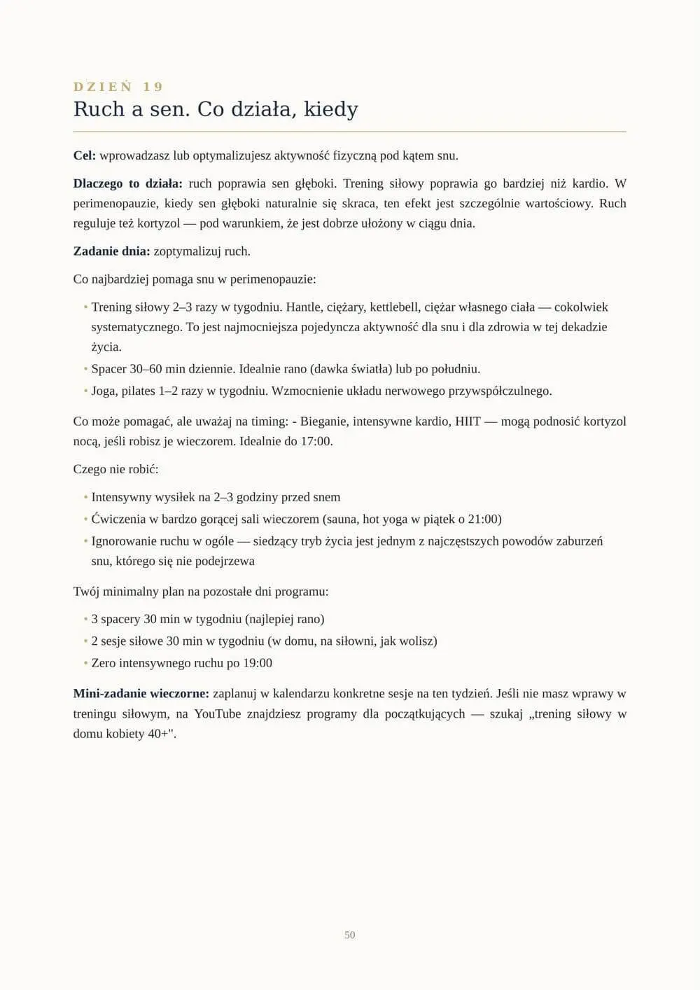 Strona z ebooka: Dzień 19 — Ruch a sen